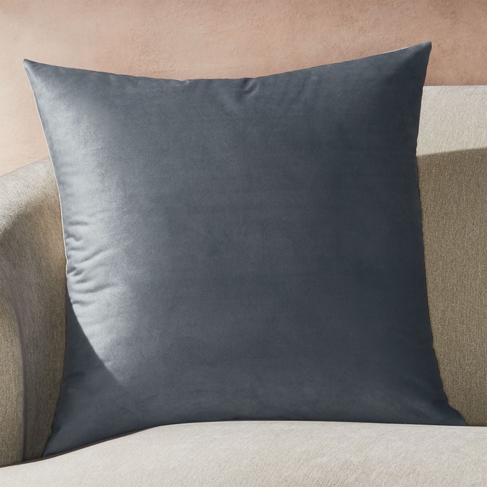 Marlo Grey Velvet Pillow with Down-Alternative Insert 23" - Image 0
