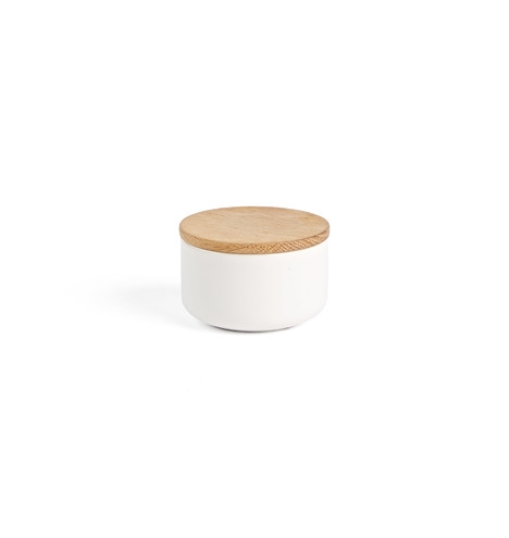 White Small Canister with Wood Lid - Image 3