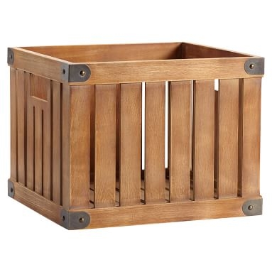 Vintage Wooden Storage Crate, Medium, Natural With Bronze Hardware - Image 1