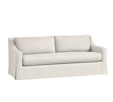 York Slope Arm Slipcovered Grand Sofa 95" 2x1, Down Blend Wrapped Cushions, Denim Warm White - Image 0