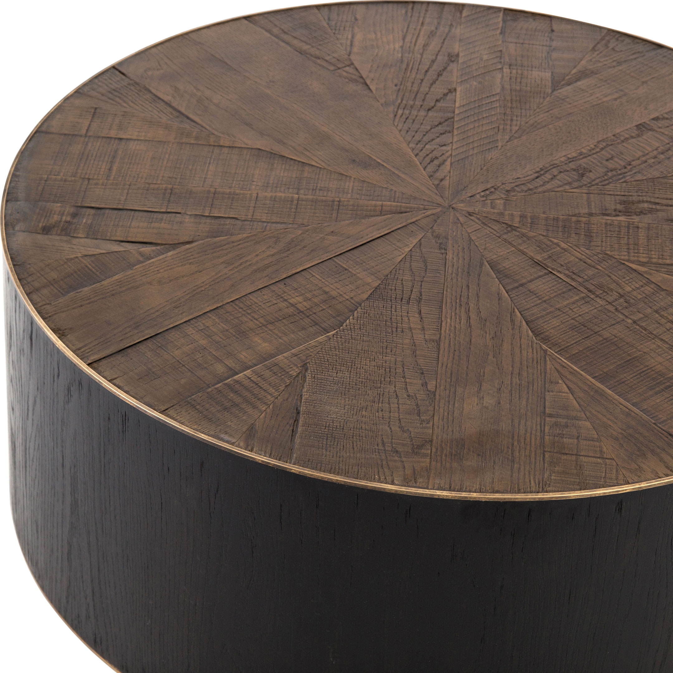 Oldman Rustic Lodge Black Brown Round Oak Wood Coffee Table - Image 3