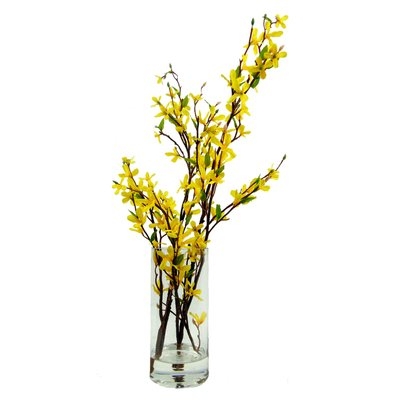 Faux Forsythia Floral Arrangement in Decorative Vase - Image 0