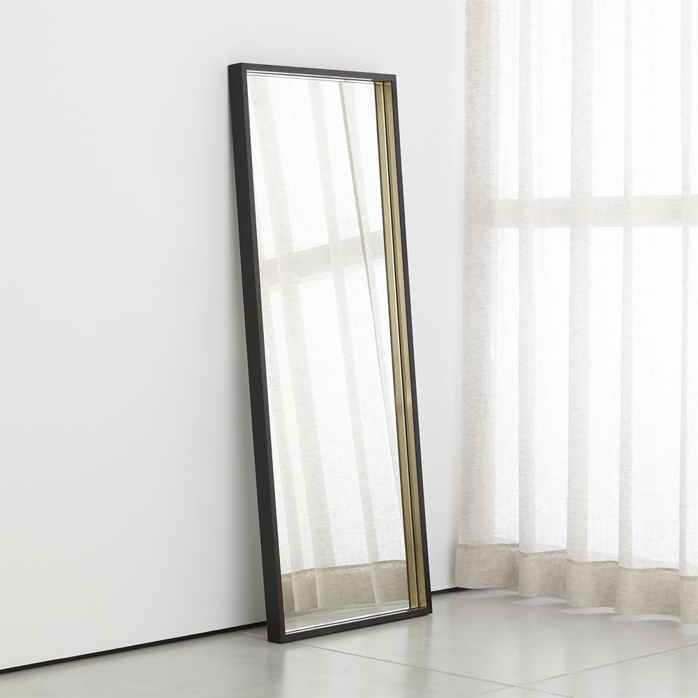 Liam Black Frame Floor Mirror with Brass Inlay - Image 1