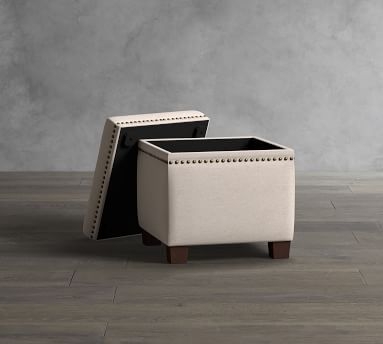 Tamsen Upholstered Cube Storage Ottoman, Premium Performance Basketweave Pebble - Image 1