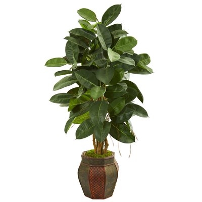 Leaf Artificial Rubber Tree in Decorative Planter - Image 0