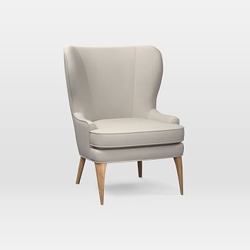 Owen Wing Chair, Yarn Dyed Linen Weave, Stone White, Dark Oak, - Image 0