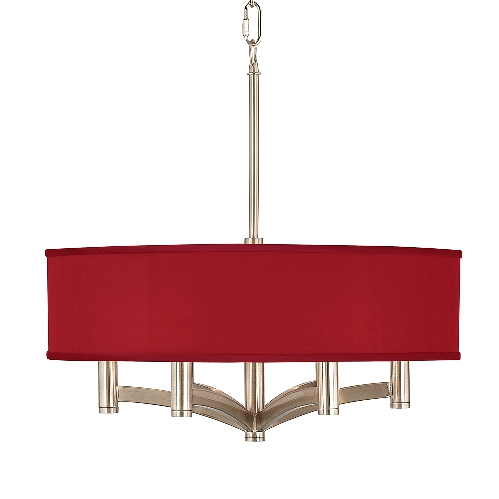 Possini Euro Ava 20" Red Faux Silk 6-Light Nickel Pendant Chandelier - Image 0
