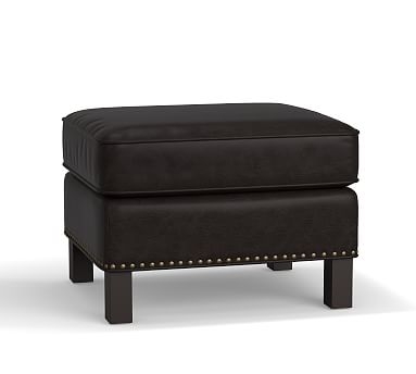 Tyler Leather Ottoman with Nailheads, Polyester Wrapped Cushions, Leather Vintage Midnight - Image 2