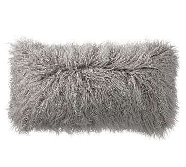 Mongolian Faux Fur Lumbar Pillow Cover, 12 x 24", Frost Gray - Image 0