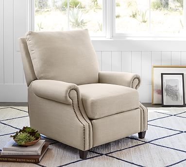 James Upholstered Recliner, Down Blend Wrapped Cushions, Performance Heathered Tweed Ivory - Image 2