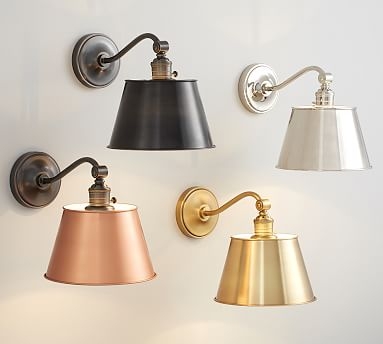 Tapered Metal Copper Hood with Bronze Curved Arm Sconce - Image 1