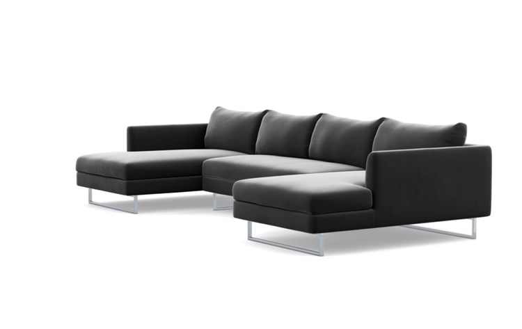 Owens U-Sectional with Narwhal Fabric, Chrome Plated legs, and Bench Cushion - Image 4