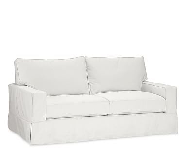 PB Comfort Square Arm Slipcovered Sofa 76.5", Box Edge, Memory Foam Cushions, Sunbrella(R) Performance Slub Tweed White - Image 0
