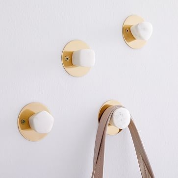 Marble + Brass Wall Hooks, Set of 4 - Image 0