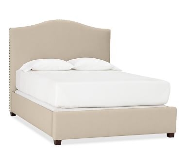 Raleigh Upholstered Curved King Bed with Bronze Nailheads, Twill Parchment - Image 2