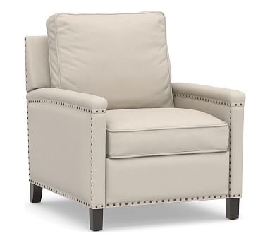 Tyler Square Arm Upholstered Recliner with Nailheads, Polyester Wrapped Cushions, Performance Brushed Basketweave Oatmeal - Image 2