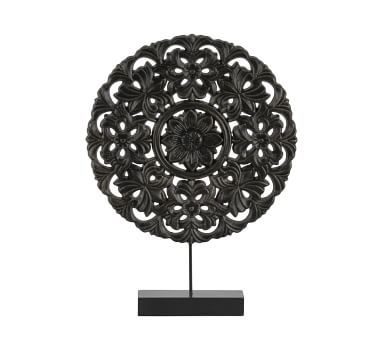 Round Floral Wooden Wheel On Stand, Small, Black - Image 3