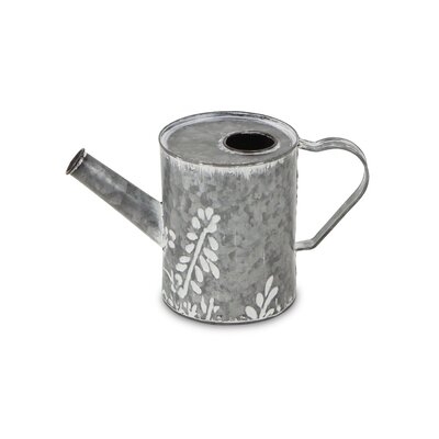 White Washed Galvanized Metal Pitcher Decor With Garden Pattern - Image 0