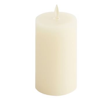 Premium Flickering Flameless Wax Pillar Candle, 4"x8" - Ivory - Image 0
