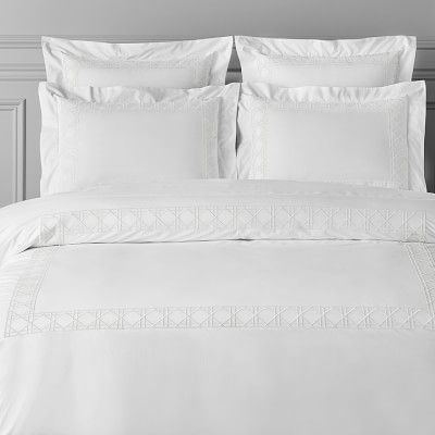 Cane Embroidery Duvet Cover, King/California King, White - Image 0