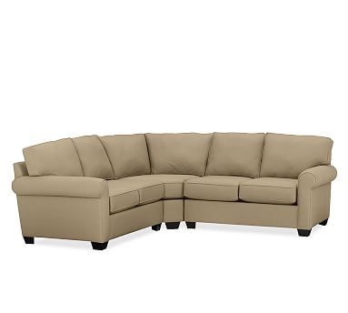 Buchanan Roll Arm Upholstered Curved 3-Piece L-Shaped Wedge Sectional, Polyester Wrapped Cushions, Performance Everydaysuede(TM) Light Wheat - Image 2