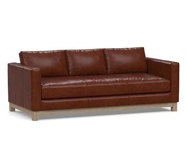 Jake Leather Sofa 85" with Wood Legs, Down Blend Wrapped Cushions, Statesville Molasses - Image 0