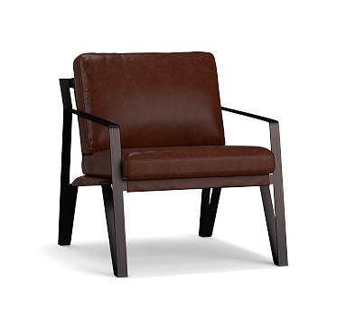 Owen Leather Armchair, Polyester Wrapped Cushions, Burnished Walnut - Image 0
