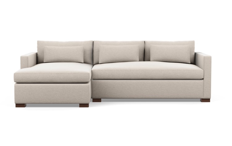 Charly Left Sectional with Beige Linen Fabric, extended chaise, and Oiled Walnut legs - Image 0