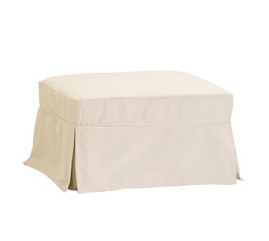 PB Basic Slipcovered Ottoman, Polyester Wrapped Cushions, Washed Linen/Cotton White - Image 4