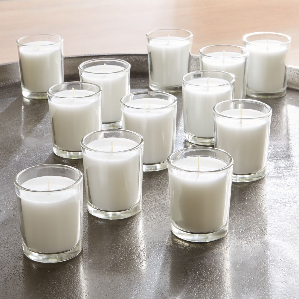 White Glass Votive Candles, Set of 12 - Image 0