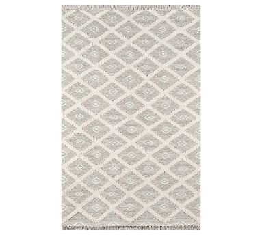 Elba Handwoven Flatweave Wool Rug, 2.3 x 7.10', Grey/Ivory - Image 0