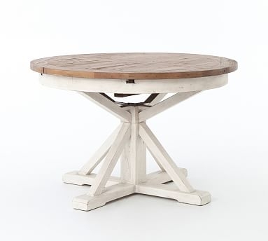 Hart Round Pedestal Extending Dining Table, Driftwood/Limestone White, 47.5" - 63" L - Image 0