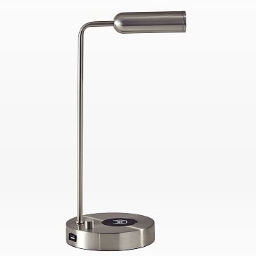 Linear Metal LED Charging Table Lamp + USB, Brushed Steel - Image 3