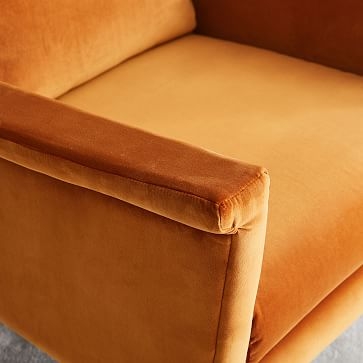 Carlo Mid-Century Chair, Heathered Tweed, Marine, Brass Legs - Image 3