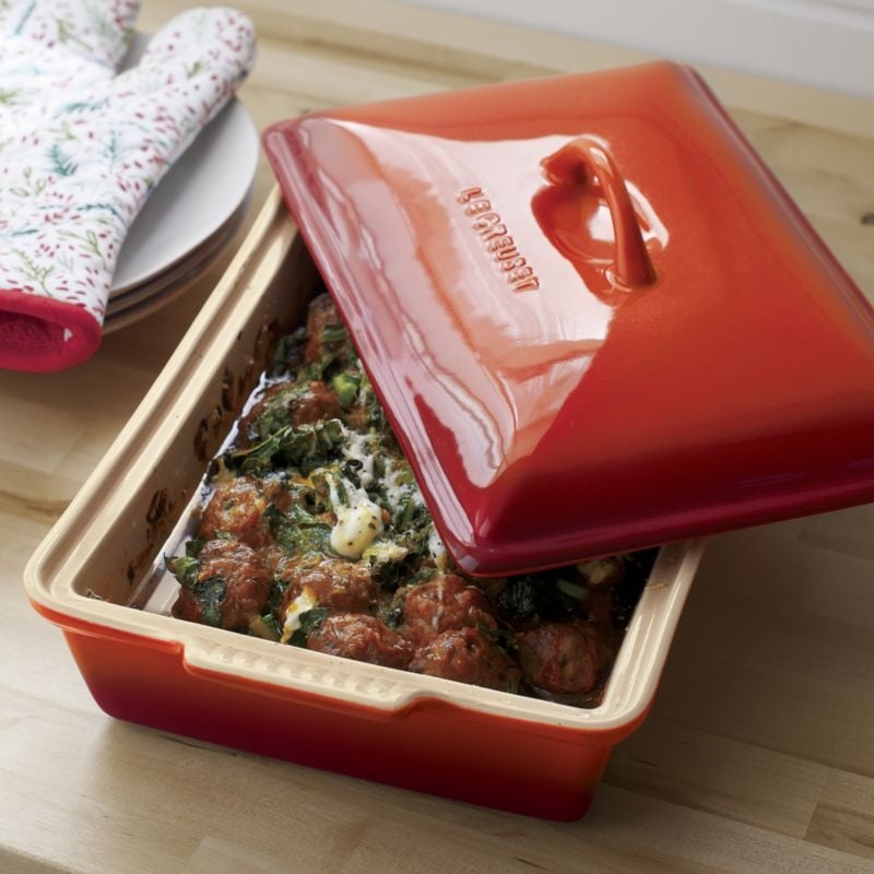 Le Creuset ® Heritage 4-Qt. Cerise Rectangular Casserole Dish with Lid - Image 4