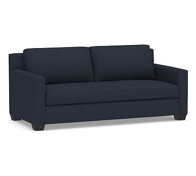 York Square Arm Upholstered Sofa 80.5" with Bench Cushion, Down Blend Wrapped Cushions, Performance Brushed Basketweave Indigo - Image 0