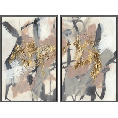 'Golden Strokes' 2 Piece Framed Acrylic painting Print Set on Canvas - Image 0