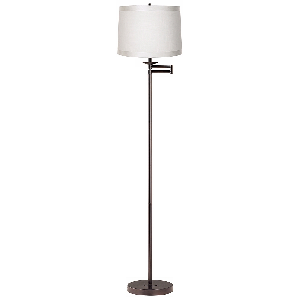 Off-White Drum Bronze Swing Arm Floor Lamp - Style # 57W39 - Image 0