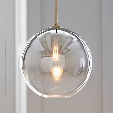 Sculptural Glass Pendant Canopy Plug In Pendant Brushed Brass Damp Large Globe Silver Ombre - Image 0