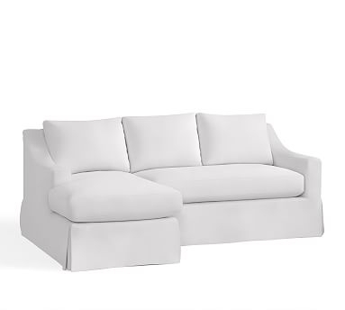 York Slope Arm Slipcovered Right Arm Loveseat with Chaise Sectional and Bench Cushion, Down Blend Wrapped Cushions, Twill White - Image 2