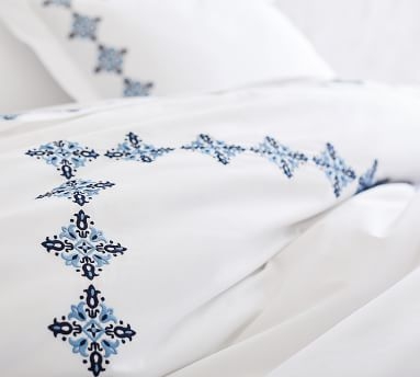 Tile Embroidered Organic Percale Sham, Euro, Cool Multi - Image 3