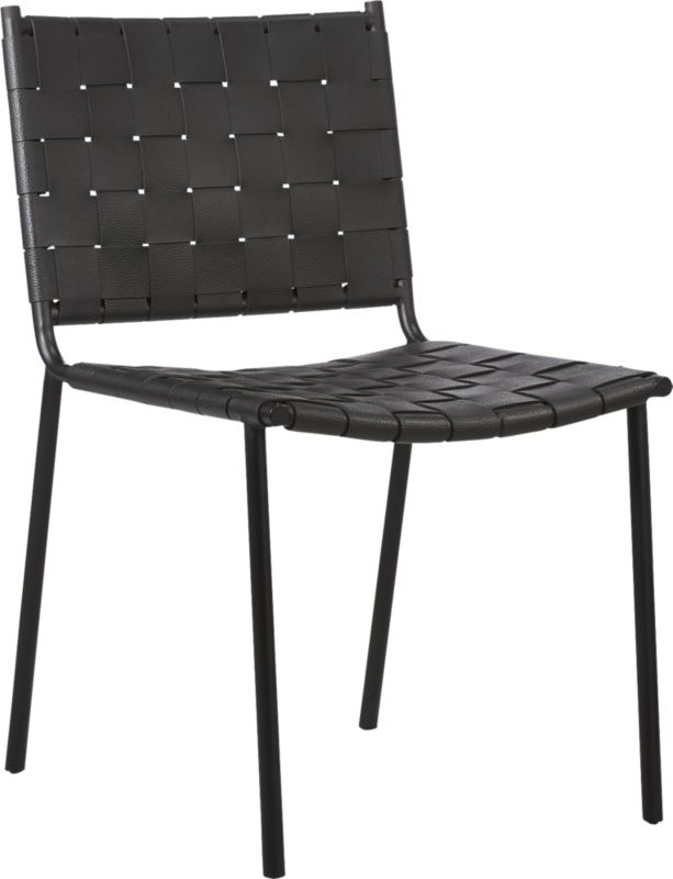 Woven Black Leather Dining Chair - Image 2