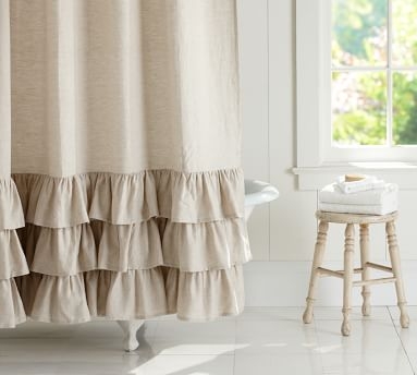 Ruffle Shower Linen Curtain, 72 x 72", White - Image 3
