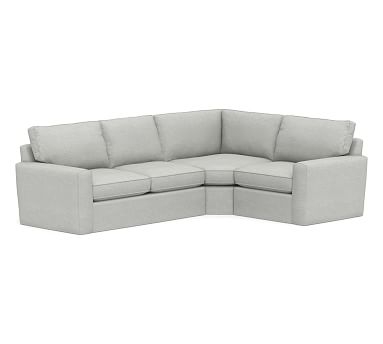 Pearce Square Arm Slipcovered Left Arm 3-Piece Wedge Sectional, Down Blend Wrapped Cushions, Basketweave Slub Ash - Image 0