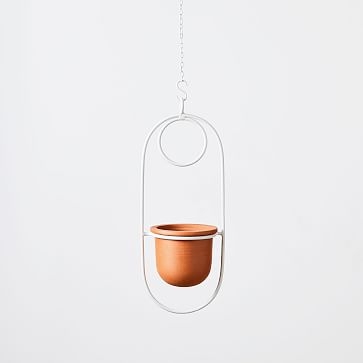 Paperclip Hanging Planter, Small Terracotta Pot, White Planter - Image 0