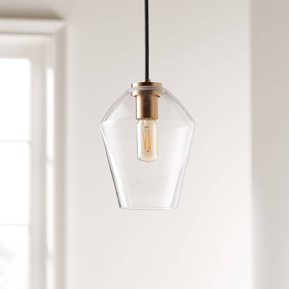 Arren Brass Single Pendant Light with Clear Angled Shade - Image 0
