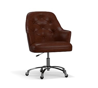 Everett Leather Swivel Desk Chair, Brushed Nickel Base, Vintage Midnight - Image 0