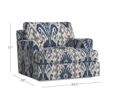 Townsend Square Arm Upholstered Swivel Armchair, Polyester Wrapped Cushions, Shalimar Jacquard Blue - Image 3