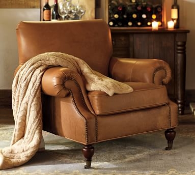 Brooklyn Leather Armchair, Polyester Wrapped Cushions, Signature Chalk - Image 4