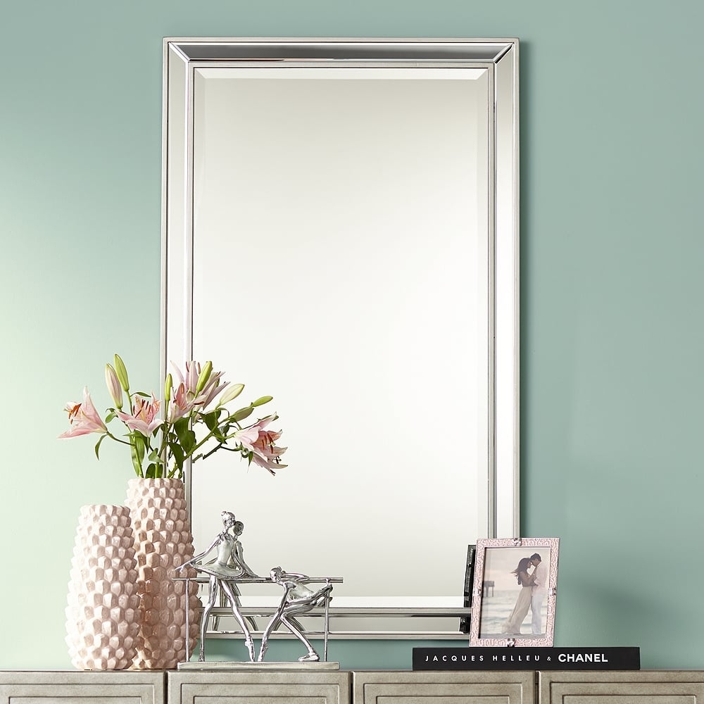 Helena Antique Silver 25" x 42" Rectangular Wall Mirror - Image 1